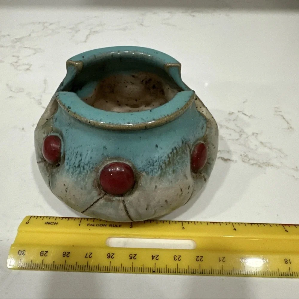 Pottery Spoon Rest Turquoise And Red- Spoon Not Included